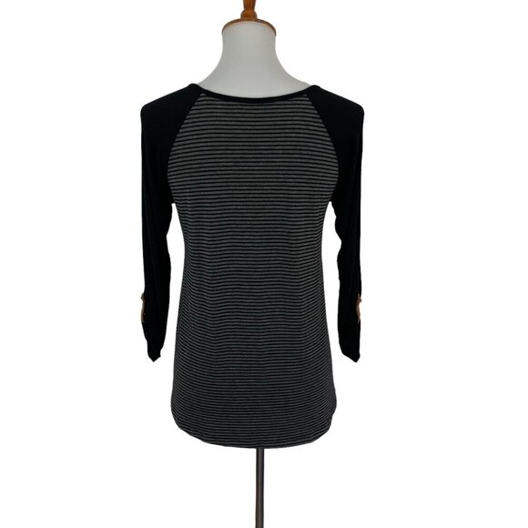 Staccato Black Gray Striped Long Sleeve Top Pocket Detail Small - Picture 4 of 5